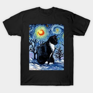 Winter Night - Tuxedo Cat T-Shirt